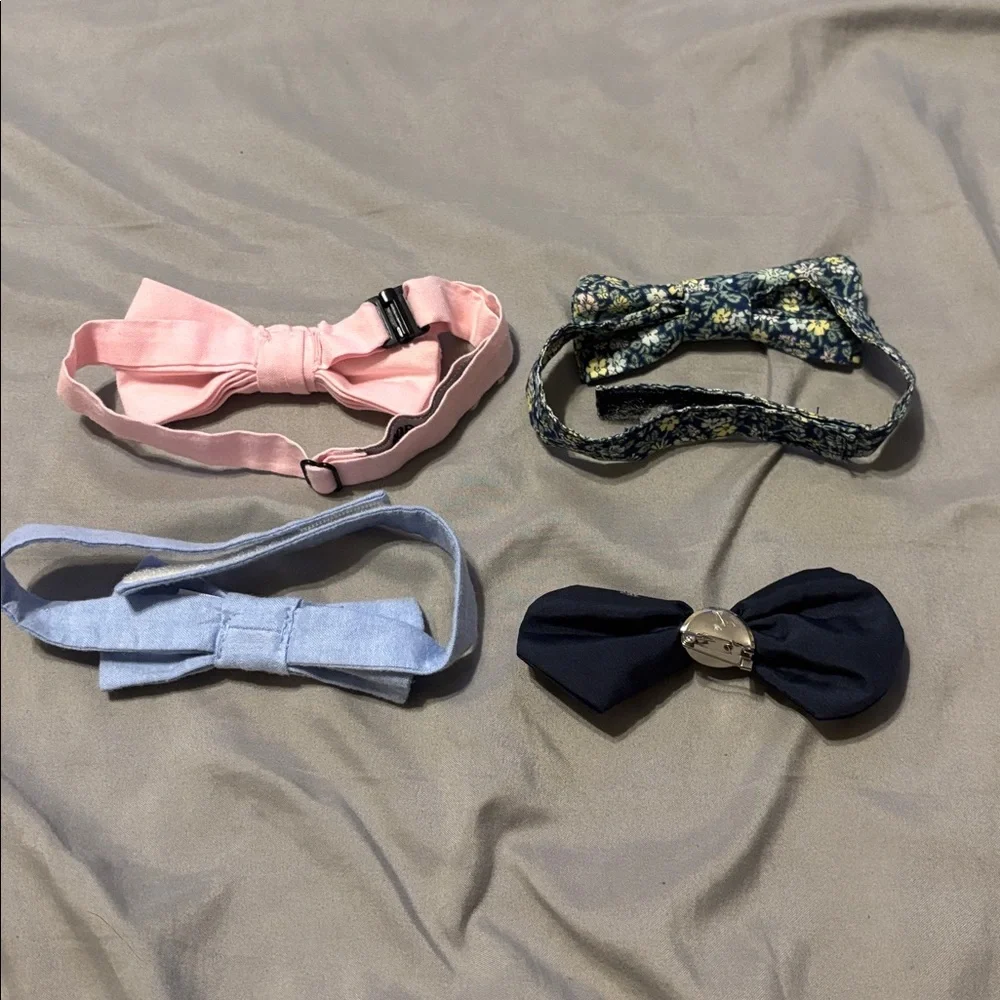 Set of Four Bow Ties in Pink, Floral, Blue, and Black